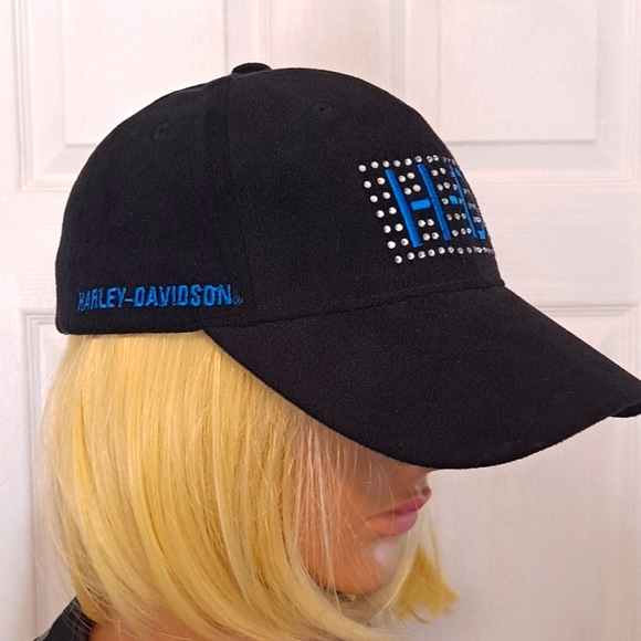 NWOT Harley-Davidson Baseball Cap with Rhinestone HD Logo and Tie Back Closure - Picture 2 of 8